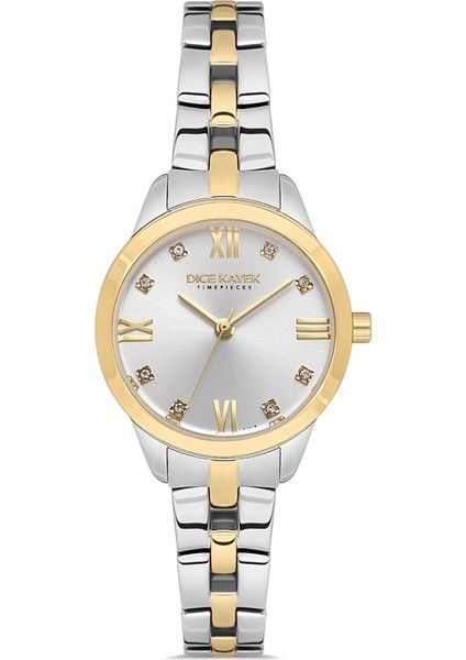 DK.1.AG1410.05 Taşlı Tasarım Çelik Kordon Çelik Kasa 5 Atm Suya Dayanıklı Metalik-Altın Renk Kadın Kol Saati