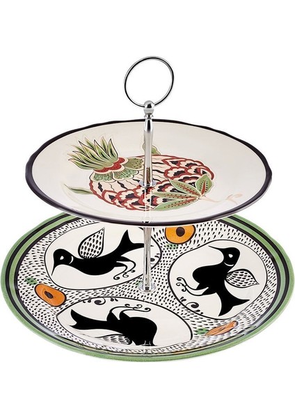 Renkli Selçuklu Serisi Enginarlı Katlı Porselen Kurabiyelik 17 cm