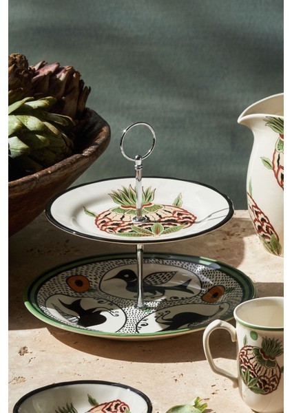 Renkli Selçuklu Serisi Enginarlı Katlı Porselen Kurabiyelik 17 cm modelleri