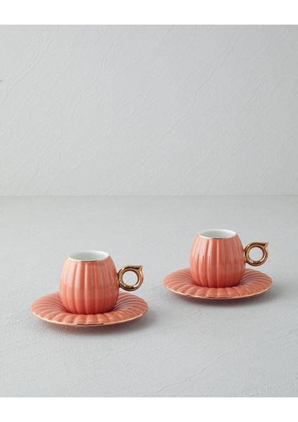 4'lü Kahve Fincan Takımı, Bone China, Terracotta, Şık ve Zarif Tasarım