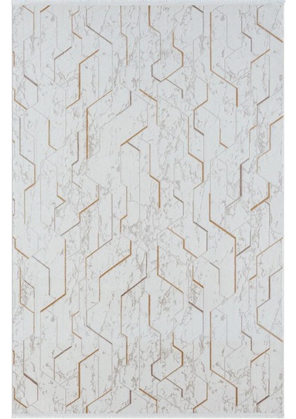 Lotus Plus 08581A Beyaz Halı Bej Abstract Detaylı Modern Ince Akrilik Tozuaz Salon Halısı Koridor