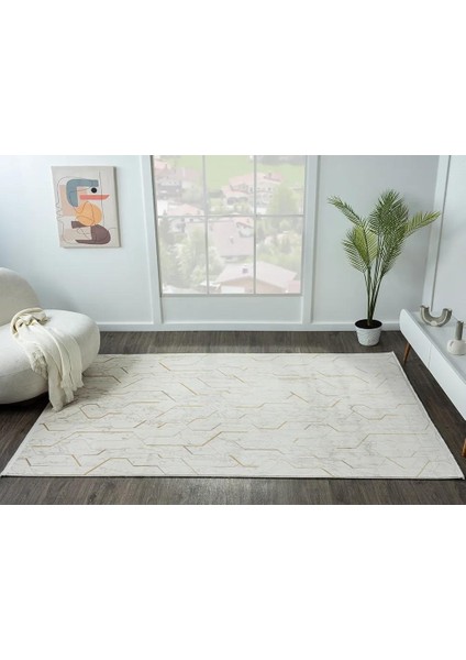 Lotus Plus 08581A Beyaz Halı Bej Abstract Detaylı Modern Ince Akrilik Tozuaz Salon Halısı Koridor fiyatları