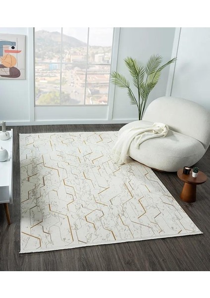 Lotus Plus 08581A Beyaz Halı Bej Abstract Detaylı Modern Ince Akrilik Tozuaz Salon Halısı Koridor modelleri