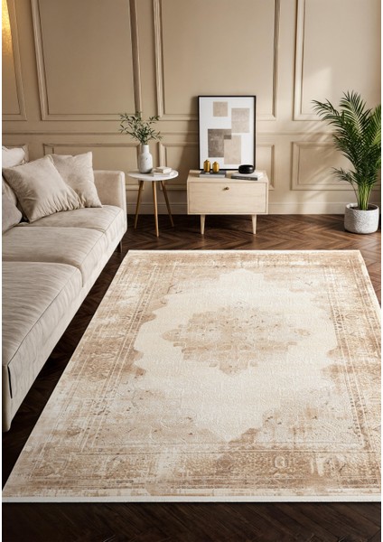 Vogue VG008K Kahve Çerçeveli Göbekli Klasik Desen Modern Renk 100 Tarak Salon Halısı Ipek Serisi fiyatları