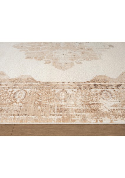 Vogue VG008K Kahve Çerçeveli Göbekli Klasik Desen Modern Renk 100 Tarak Salon Halısı Ipek Serisi modelleri