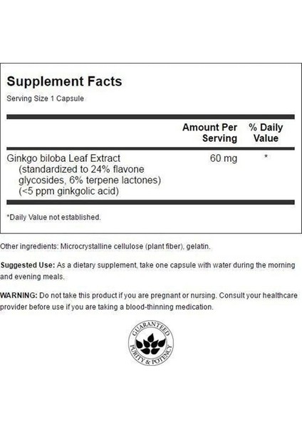 Gingko Biloba 60 mg - 120 Kapsül fiyatları