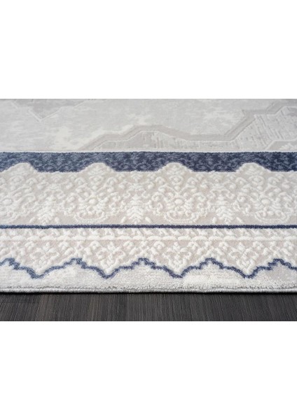 Dark DK016M Gri Halı Mavi Kenar Çerçeveli Göbekli Akrilik Tozuaz Modern Salon Halısı Koridor Halısı indirimleri