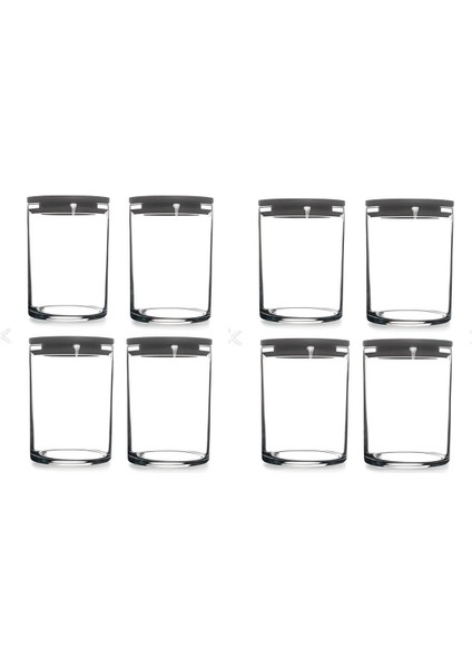 Vakumlu Cam Kavanoz Seti, 8'li, Gri, Saklama Kabı, Dayanıklı ve Şık Tasarım