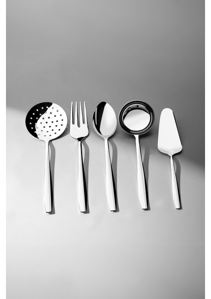 Paslanmaz Çelik 5 Parça Servis Takımı, Beyaz, Şık ve Dayanıklı Tasarım