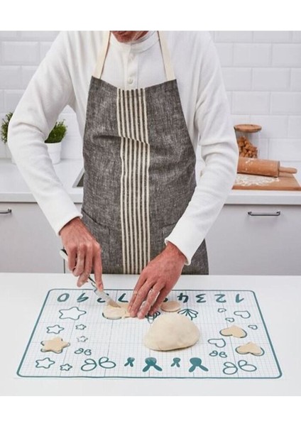 Büyük Boy Silikon Hamur Açma Matı, Çift Taraflı, Beyaz ve Turkuaz Renk