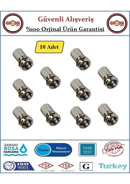 F Konnektör Uydu Anten Kablosu Ucu - Rg6 - 10 Adet