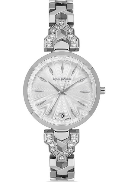 DK.1.AG1404.01 Taşlı Tasarım Çelik Kordon Çelik Kasa 3 Atm Suya Dayanıklı Metal Renk Kadın Kol Saati