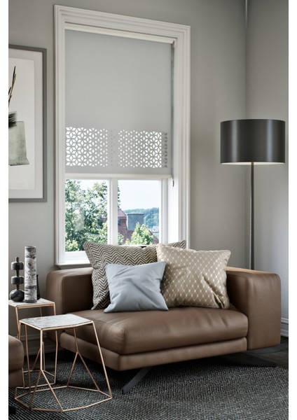 Lazer Kesim Mat Stor Perde, Lazer Kesimli Modern Serisi, M-191005 Gri Renk