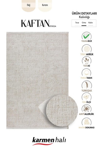 Kaftan KF002A Bej Halı Kabartma Desenli Akrilik Halı Tozuaz Salon Halısı Yatak Odası Halısı Koridor fırsatları
