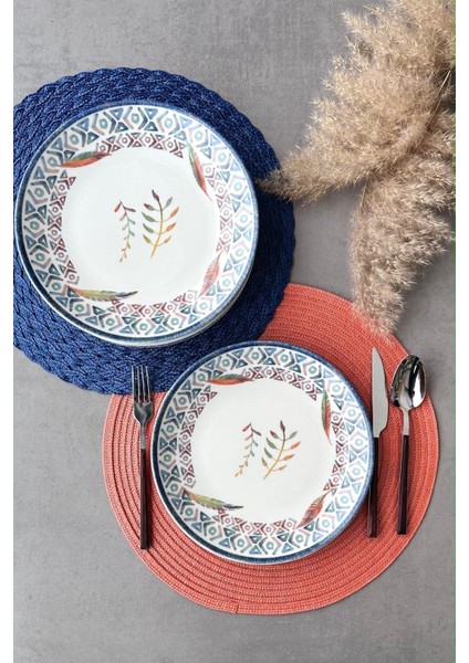 Bej Bitki Desenli 6 Kişilik Porselen Kahvaltı Sunum Tabakları, 25,5 cm