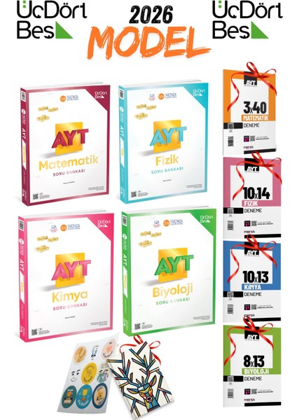 2026 Model Üç Dört Beş Yayınları Ayt Matematik Ayt Fizik Ayt Kimya Ayt Biyoloji Soru Bankası Seti