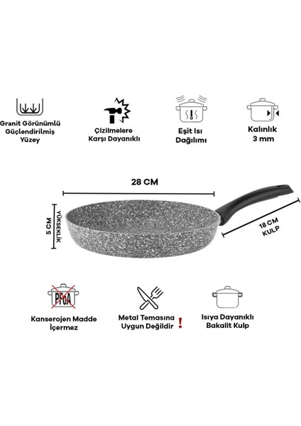 28CM Ultra Granit Tava, Dayanıklı ve Estetik Gri Mutfak Gereci modelleri