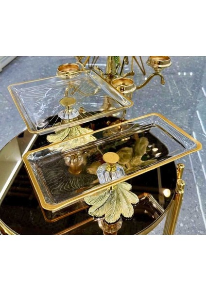 2 Parça Gold Semazen Metal Ayaklı Pasta ve Kurabiye Sunum Seti