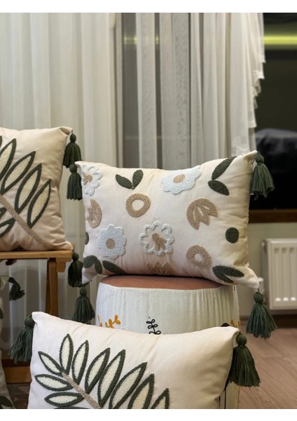 4'lü Punch Işlemeli Nakışlı Dekoratif Kırlent Kılıfı modelleri