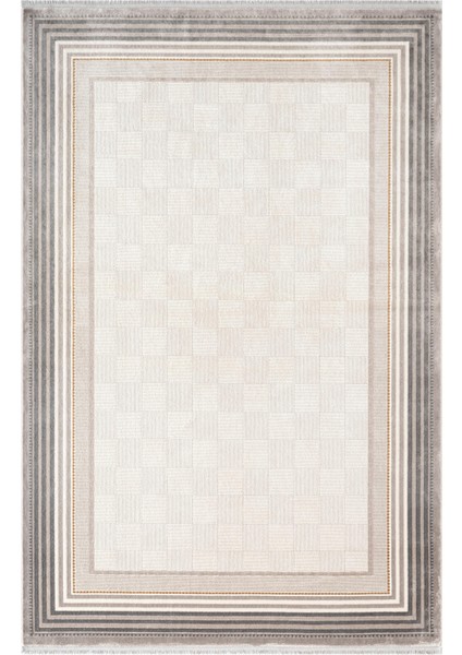 Fresco FC001G Gri Çerçeveli Halı Modern Desen 100 Tarak Viskon Parlak Yumuşak Ipek Serisi