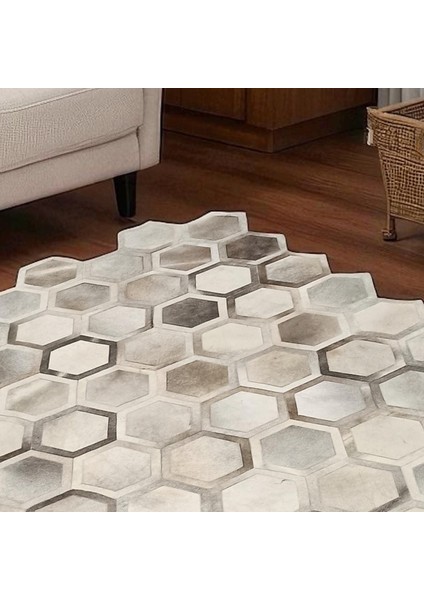Doğal Gri Bej Dana Derisi Patchwork Halı – El Yapımı Hakiki Deri Şık ve Dekoratif Salon Halısı fiyatları