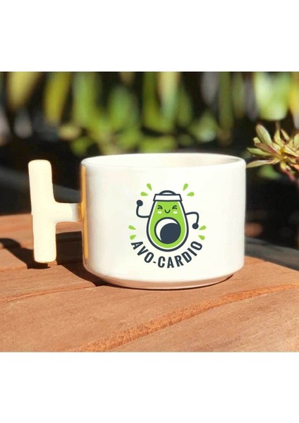 Beyaz Avokado Avo-Cardio Baskılı Tüketim Kupası Kaliteli Bardak