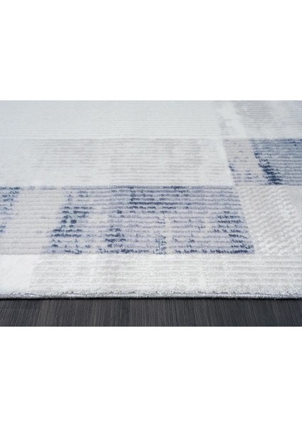 Dark DK014M Gri Halı Mavi Geometrik Detaylı Akrilik Tozuaz Salon Halısı Yatak Odası Halısı Koridor indirimleri