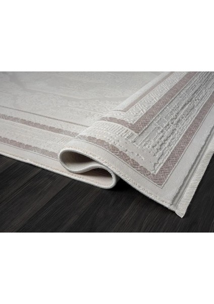 Truva TV014A Bej Halı Kenar Çerçeveli Göbekli Desen Kalın Akrilik Tozuaz Modern Salon Halısı fırsatları