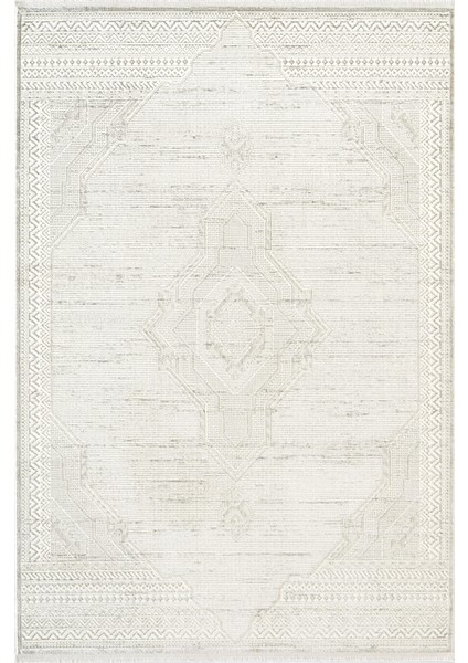 Zenith ZN028W Krem Modern Klasik Desen Parlak Yumuşak Kadife Ince Kaymaz Tabanlı Halı