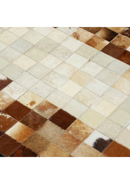 Doğal Tonlarda Siyah Kahverengi Dana Derisi Halı – El Dokuma Gerçek Deri Patchwork Giriş Halısı fırsatları