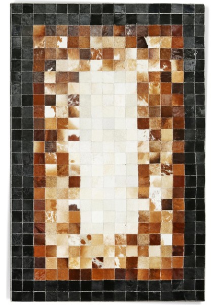 Doğal Tonlarda Siyah Kahverengi Dana Derisi Halı – El Dokuma Gerçek Deri Patchwork Giriş Halısı indirimleri