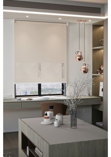 Lazer Kesim Mat Stor Perde, Lazer Kesimli Modern Serisi, M-3003 Açık Kahverengi