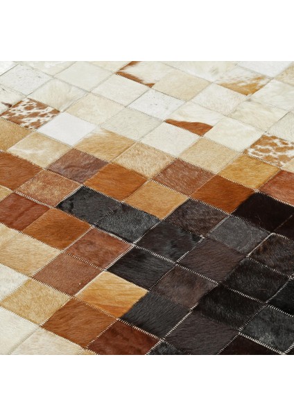 Kahverengi Doğal Dana Derisi Patchwork Halı – El Yapımı Hakiki Deri Lüks Mutfak Halısı fırsatları