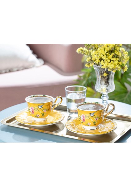 2'li Sarı Bone China Kahve Fincan Takımı, 90 Ml, Şık ve Zarif Tasarım fiyatları