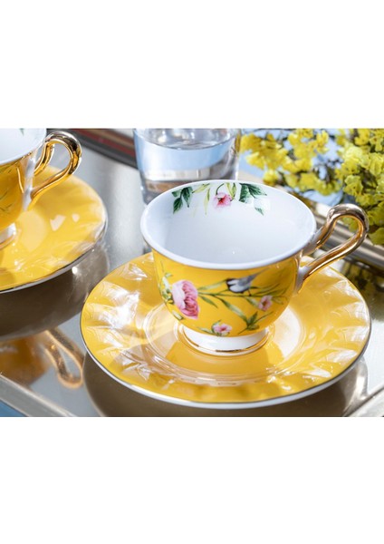 2'li Sarı Bone China Kahve Fincan Takımı, 90 Ml, Şık ve Zarif Tasarım modelleri