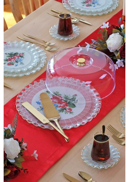 Altın Yaldızlı Cam Kek Fanusu, Beyaz, Zarif ve Şık Tasarım