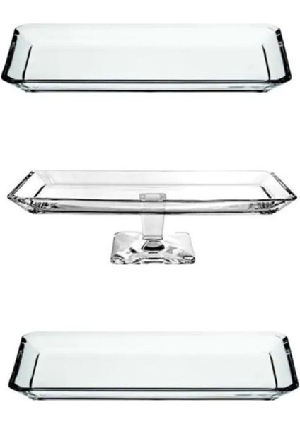 3 Parça Ayaklı ve Düz Sunum Tabağı Seti, Zarif ve Şık Tasarım