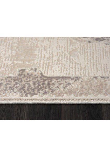 Truva 8355 Krem Halı Bej Gri Detaylı Kenar Çerçeveli Göbekli Kalın Akrilik Tozuaz Modern Klasik Halı indirimleri
