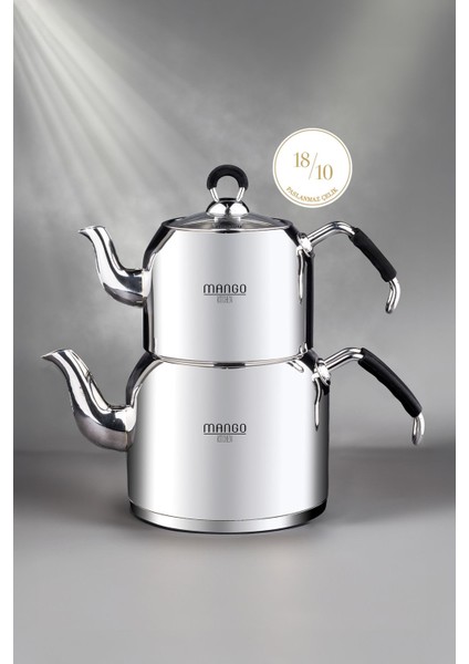 Midi Paslanmaz Çelik Çaydanlık Takımı 1-2 Lit, Gri, Dayanıklı ve Şık Tasarım