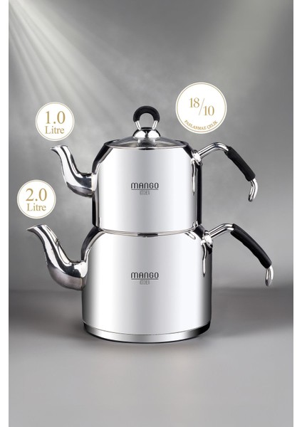 Midi Paslanmaz Çelik Çaydanlık Takımı 1-2 Lit, Gri, Dayanıklı ve Şık Tasarım fiyatları