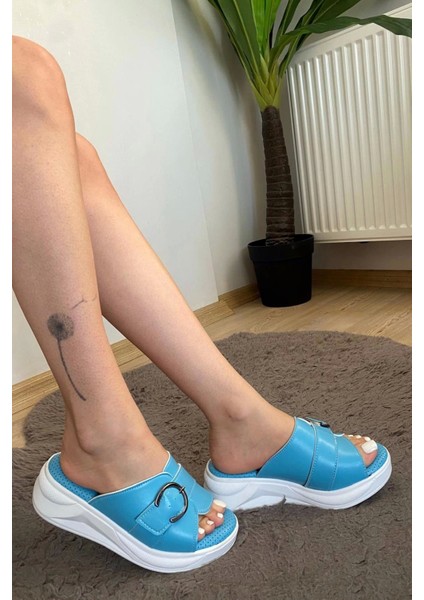 Kadın Reso Mavi Konfor Ortopedik Taban Tokalı Terlik 130 modelleri