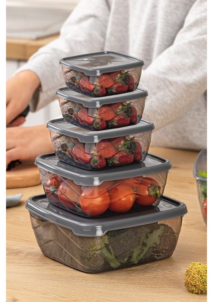 10 Parça Çok Amaçlı Saklama Kabı Seti, Gri, Çeşitli Boyutlar, Pratik ve Şık Kullanım