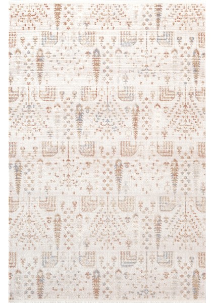 Icon IC007R Krem Renkli Etnik Desenli Akrilik Pamuk Tabanlı 4 Mevsim Salon Koridor Halısı