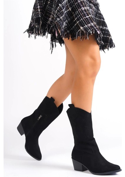 Kadın Lori Siyah Süet Nakişli Fermuarli Western Kovboy Çizme Bot fiyatları