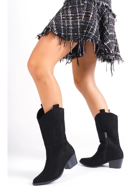 Kadın Lori Siyah Süet Nakişli Fermuarli Western Kovboy Çizme Bot modelleri