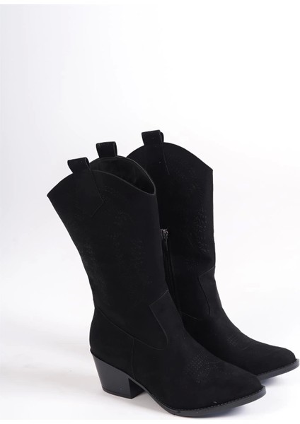 Kadın Lori Siyah Süet Nakişli Fermuarli Western Kovboy Çizme Bot fırsatları