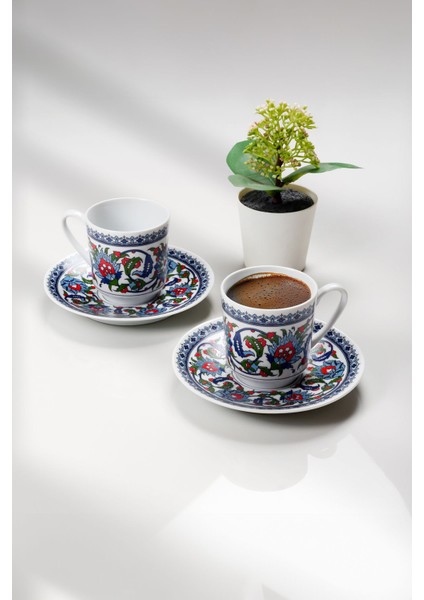 12 Parça Kahve Fincanı Takımı, 6 Kişilik, Özel Desenli, Gri Renk