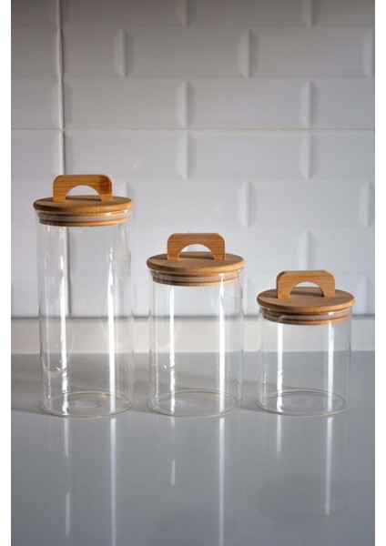 3'lü Bambu Vakumlu Cam Kavanoz Seti - Şık ve Kullanışlı Saklama Çözümleri indirimleri