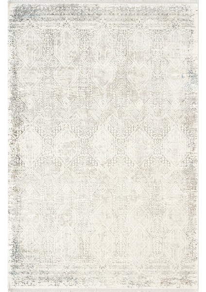 Zenith ZN027W Krem Modern Klasik Desen Parlak Yumuşak Kadife Ince Kaymaz Tabanlı Halı