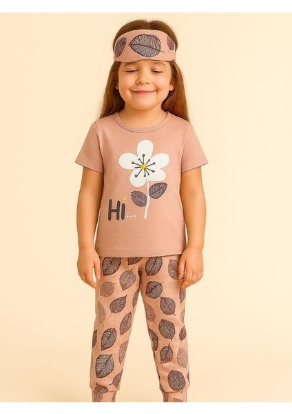 Kız Çocuk Pamuklu Kısa Kol Çiçek Desenli Pijama Takım(Uyku Bandı Dahil) fiyatları